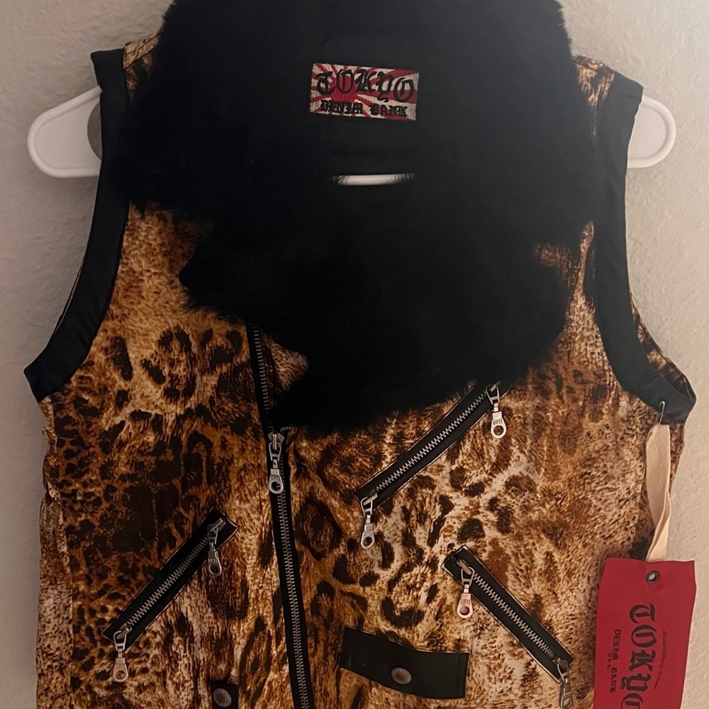 Women's Tokyo Denim Bank USA Vintage Y2k 2000s Animal Print Vest Size Large